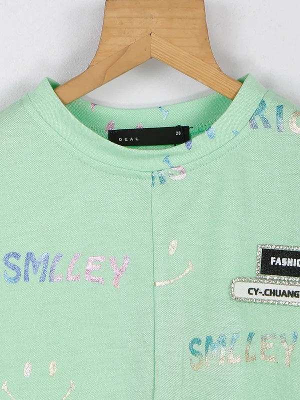 Deal pista green cotton top in printed