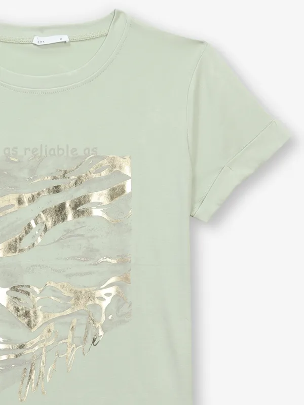 DEAL pista green printed cotton silk t-shirt