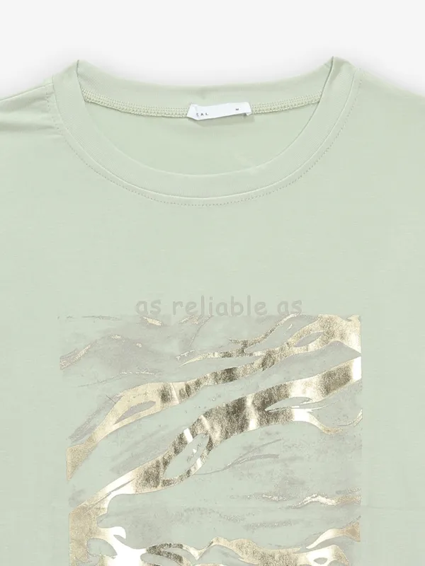 DEAL pista green printed cotton silk t-shirt