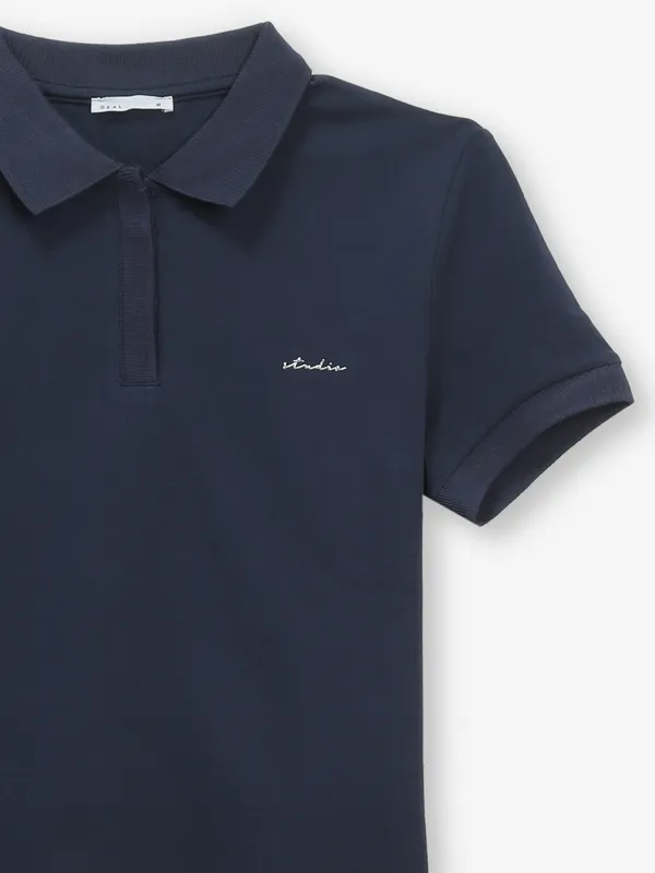 DEAL plain navy cotton polo t-shirt