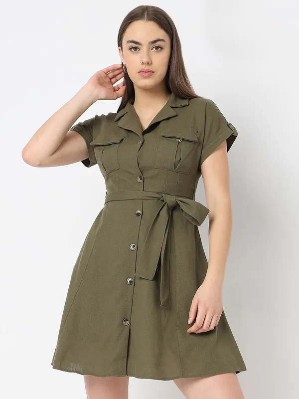 DEAL plain olive dress