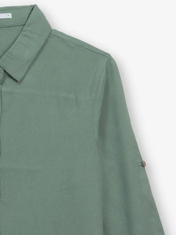 DEAL plain pista green cotton silk shirt