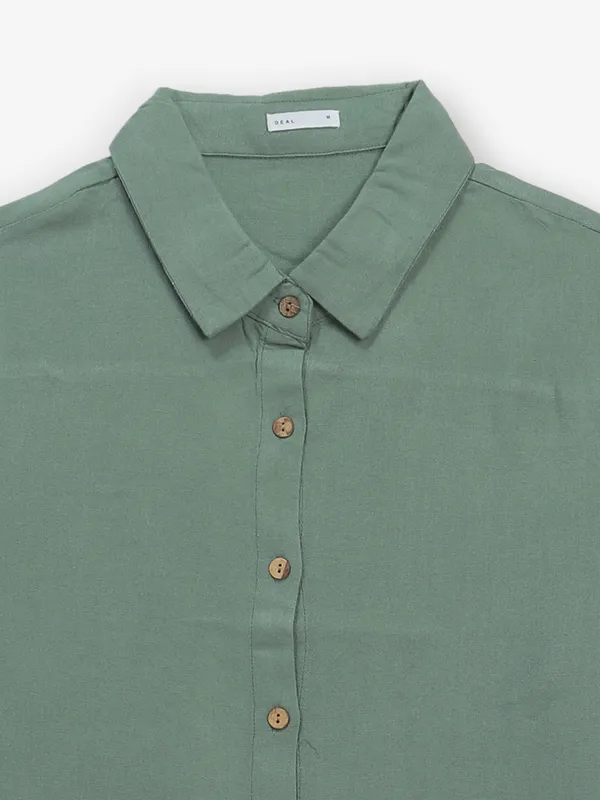 DEAL plain pista green cotton silk shirt