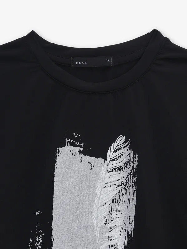 DEAL printed black cotton casual t-shirt