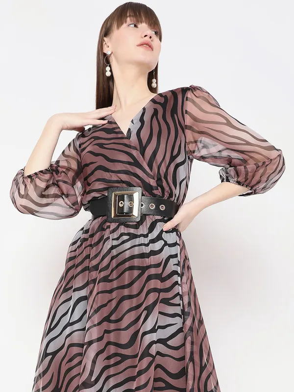 Deal printed brown soft organza dress