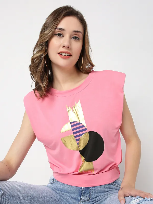 Deal printed cotton pink top