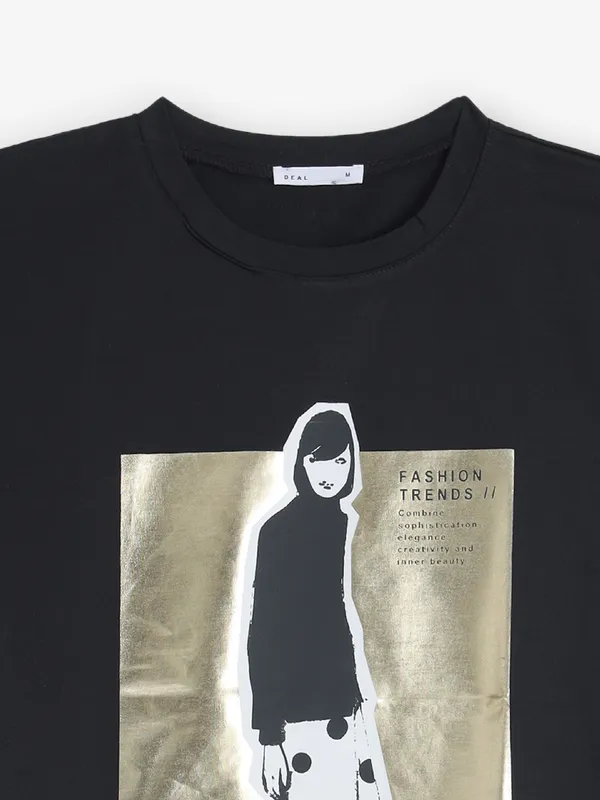 DEAL printed cotton t-shirt in black