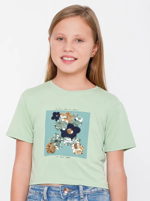 Deal printed green cotton t-shirt