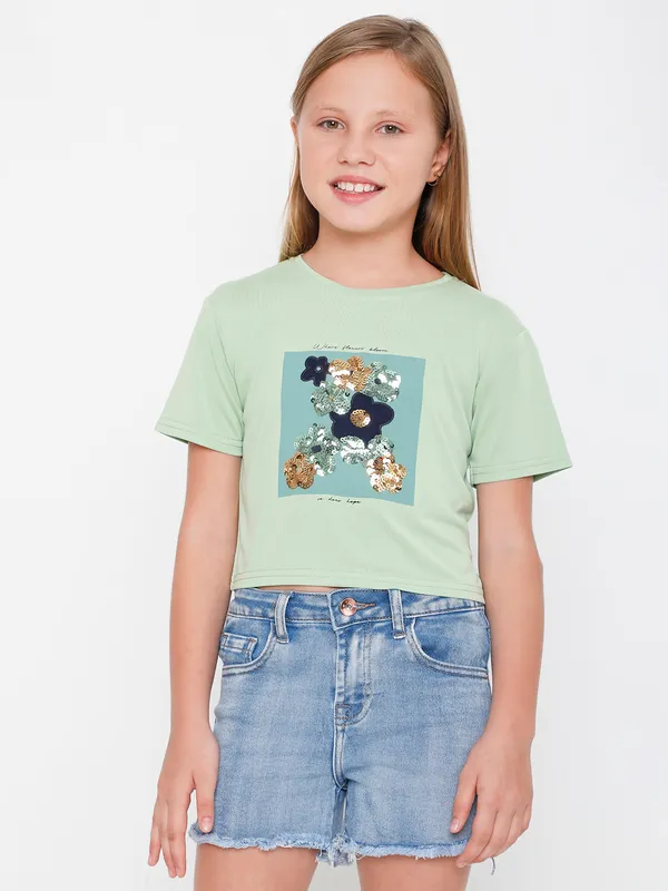 Deal printed green cotton t-shirt