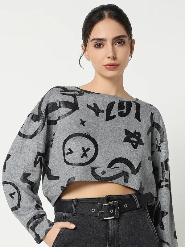 DEAL printed grey crop top style t-shirt