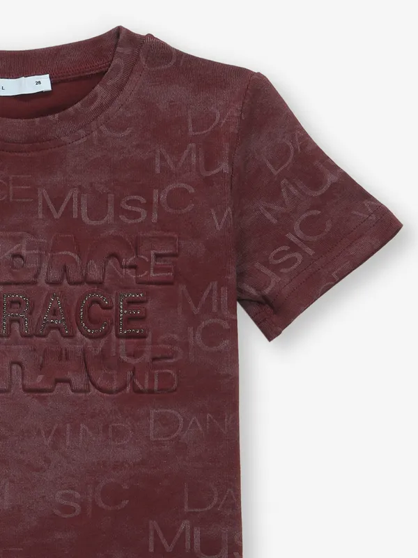 DEAL printed maroon cotton t-shirt