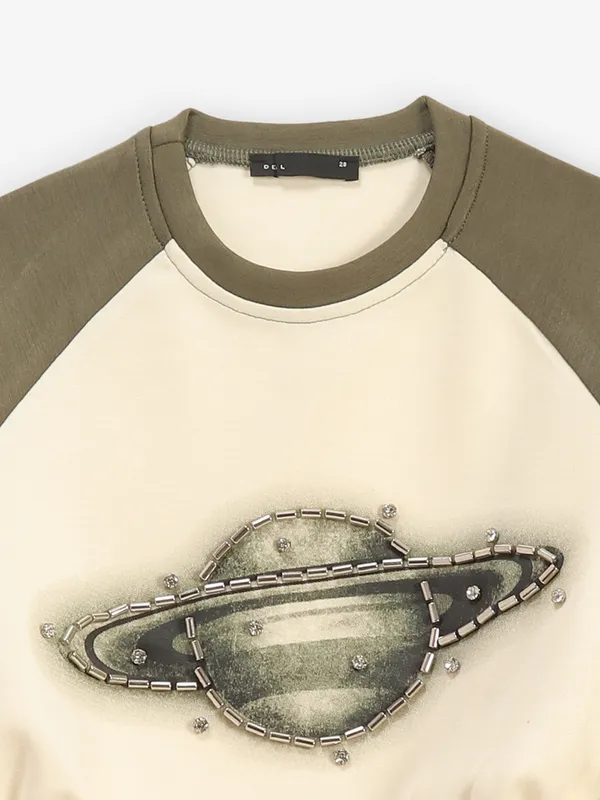 DEAL printed olive cotton crop top