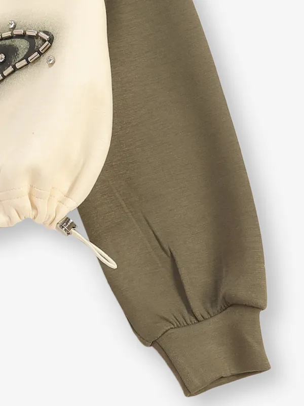 DEAL printed olive cotton crop top