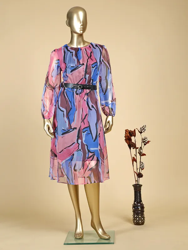 Deal printed pink and blue casual dress