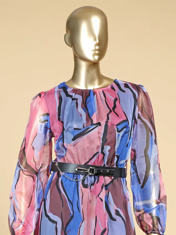 Deal printed pink and blue casual dress