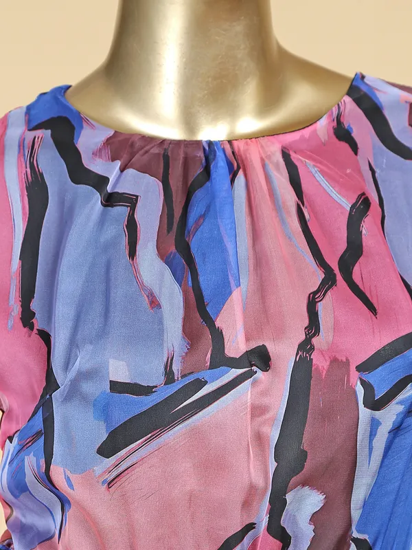 Deal printed pink and blue casual dress
