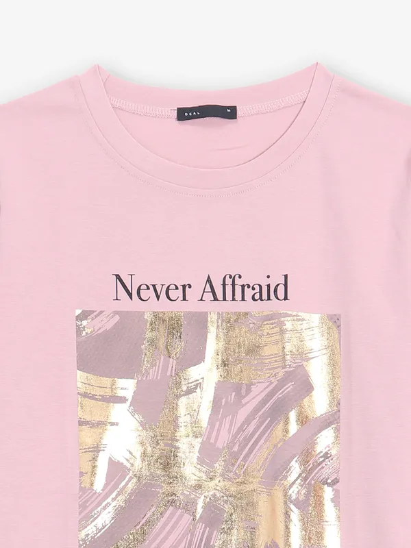 DEAL printed pink cotton round neck t-shirt