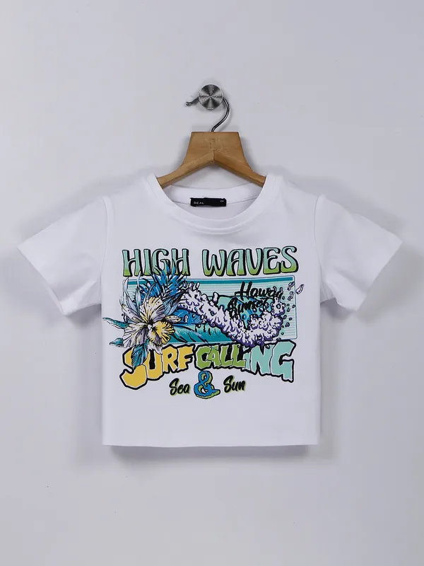 Deal printed white cotton crop top