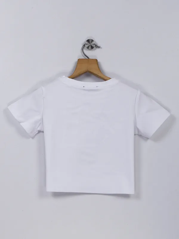 Deal printed white cotton crop top