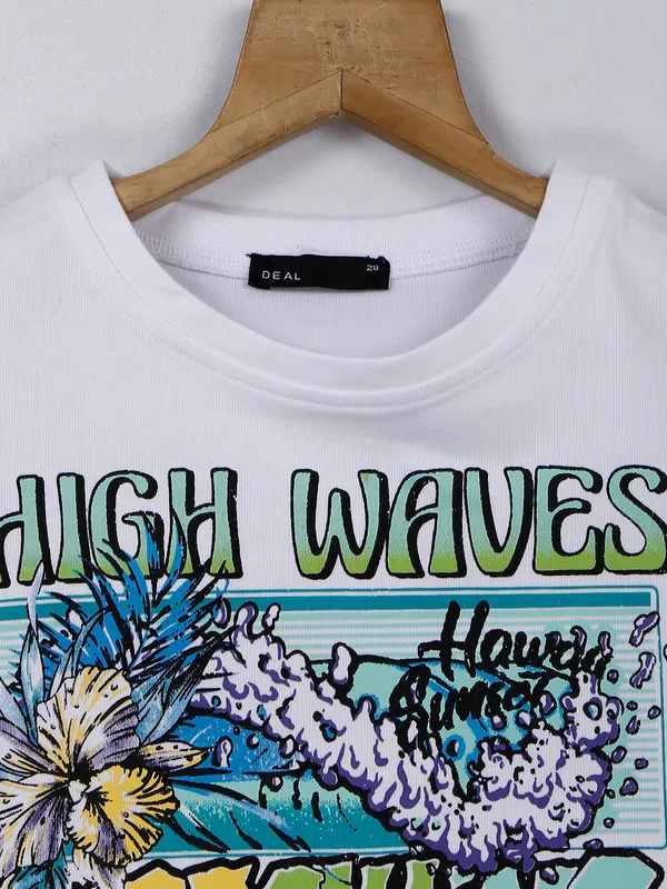Deal printed white cotton crop top