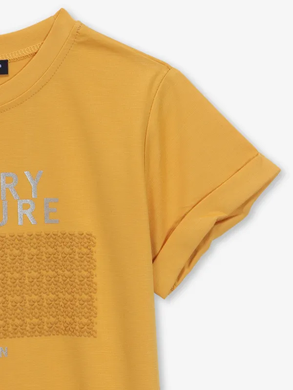 DEAL printed yellow cotton casual t-shirt