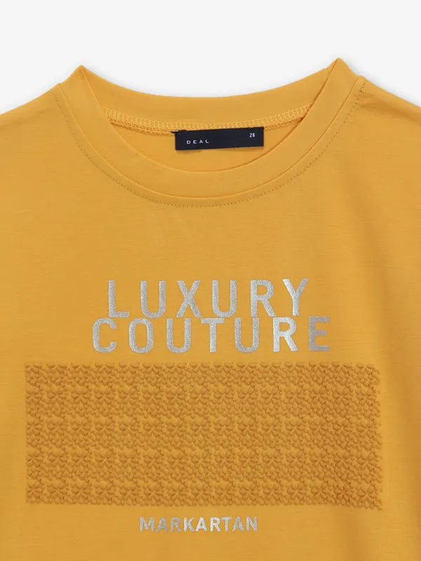 DEAL printed yellow cotton casual t-shirt