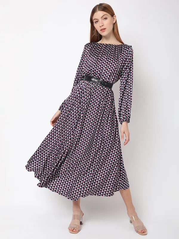 Deal purple color printed satin dress