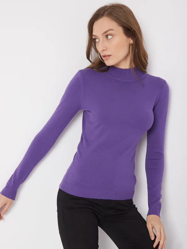 DEAL purple plain  knitted t-shirt for women