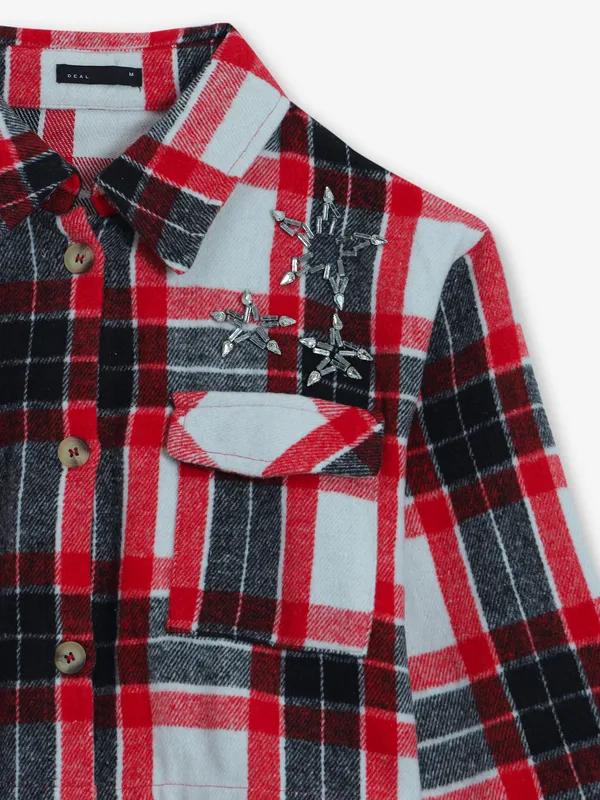 DEAL red checks cotton crop shirt