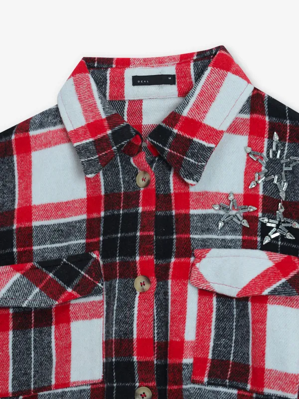 DEAL red checks cotton crop shirt