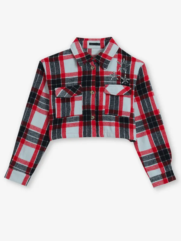 DEAL red checks cotton crop shirt