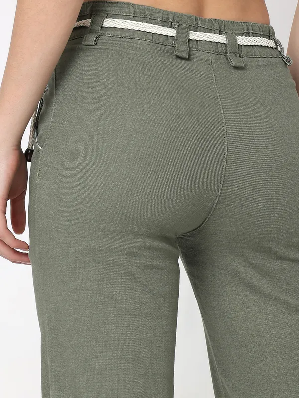 DEAL sage green solid cotton jeans