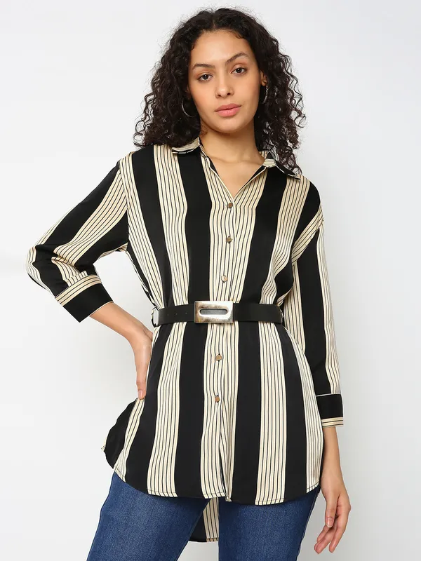 Deal satin black stripe shirt