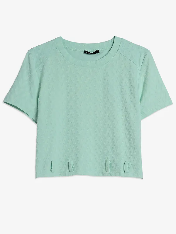 DEAL sea green cotton textured crop top