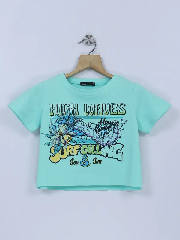Deal sea green printed cotton top