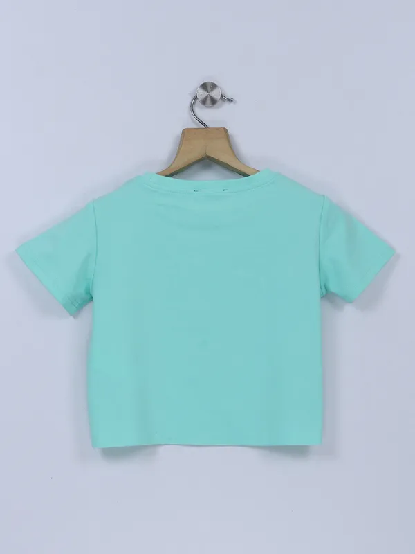 Deal sea green printed cotton top