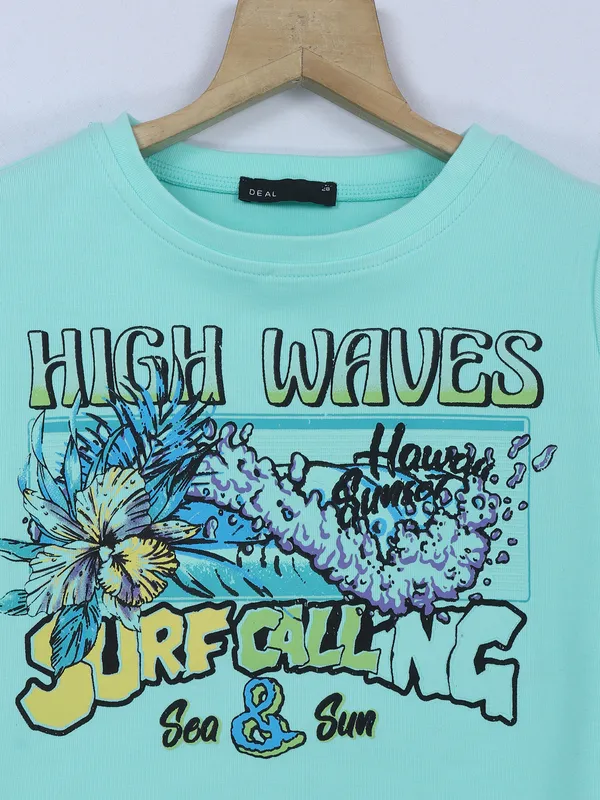 Deal sea green printed cotton top