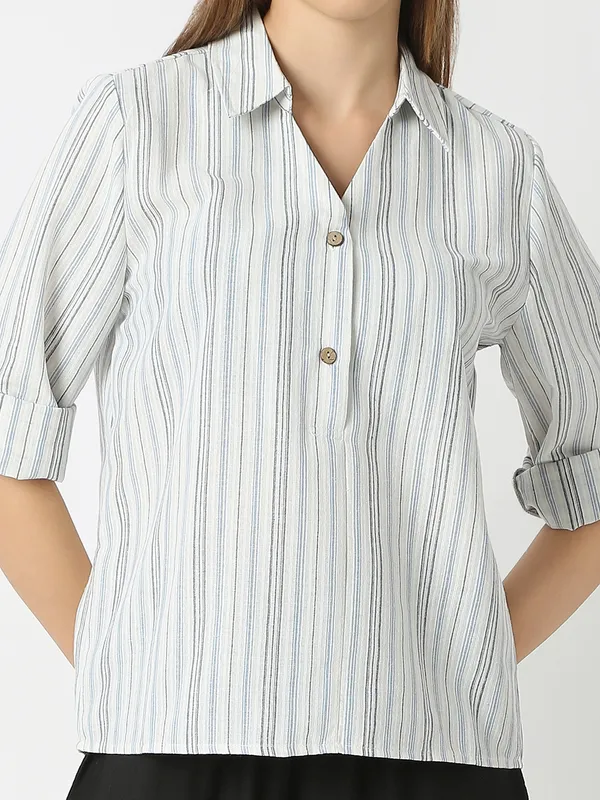 DEAL silk stripe top in ivory cream