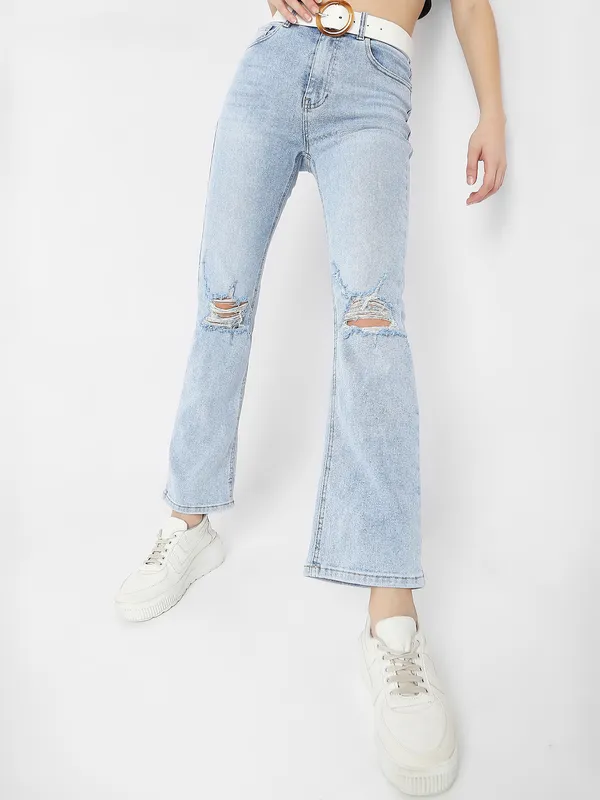 Deal sky blue ripped straight jeans