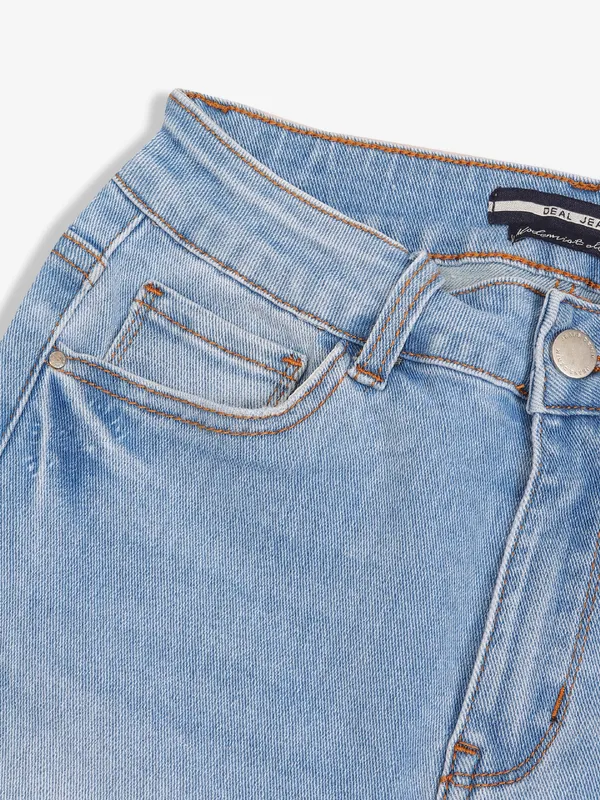 DEAL sky blue washed and ripped crop jeans