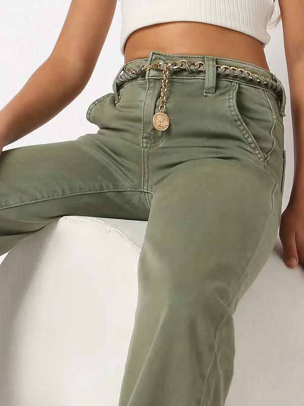 DEAL solid straight olive jeans