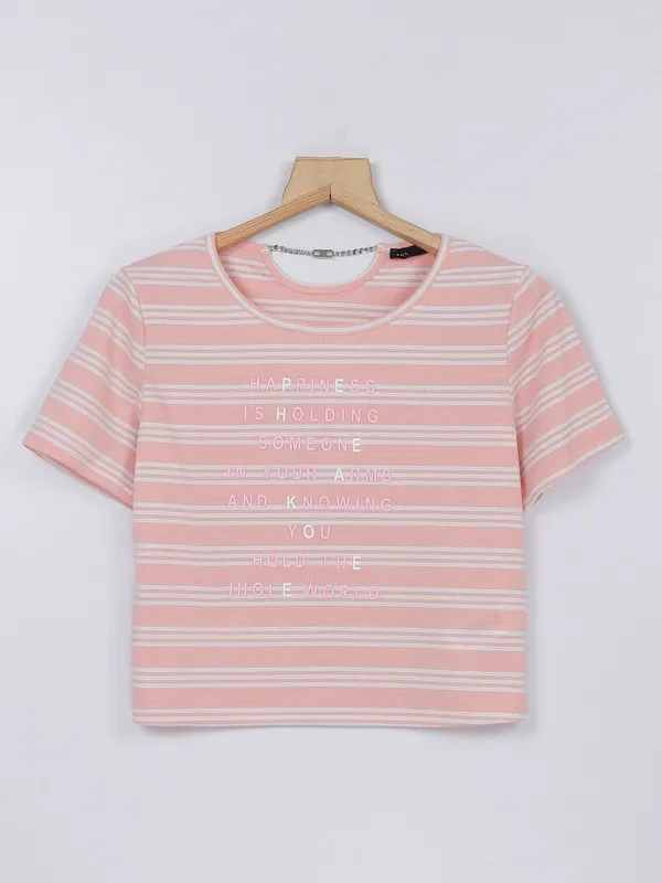 Deal stripe knitted top in peach