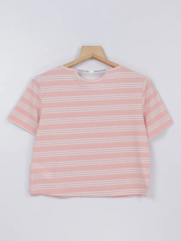 Deal stripe knitted top in peach
