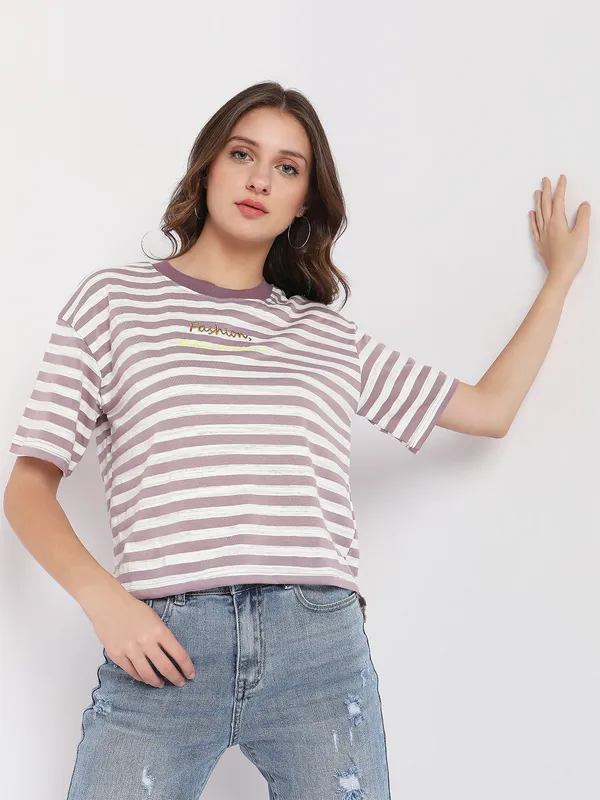 Deal stripe mauve purple cotton top