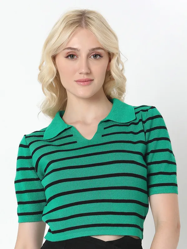 DEAL stripe rama green crop top