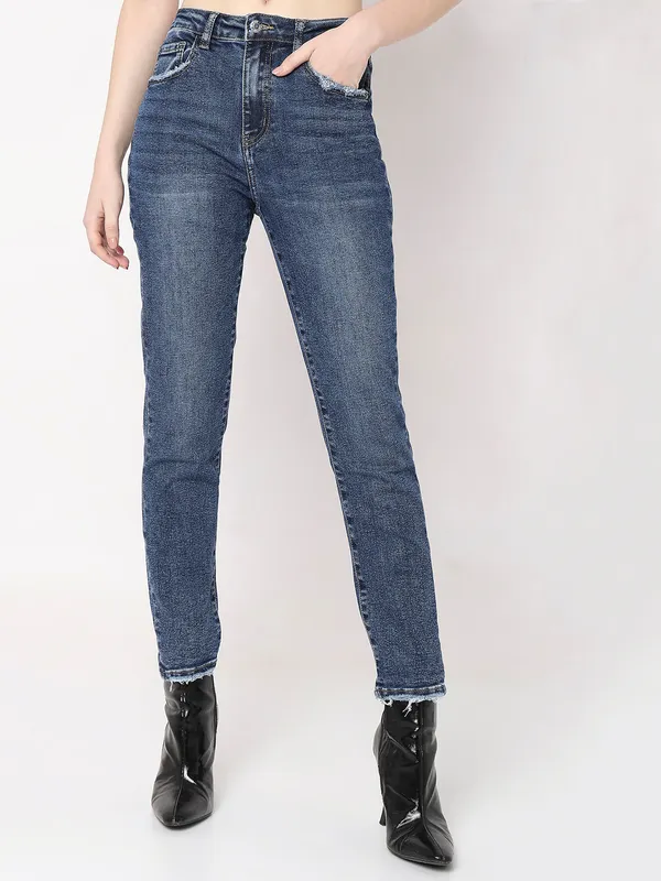 Deal washed dark blue jeans