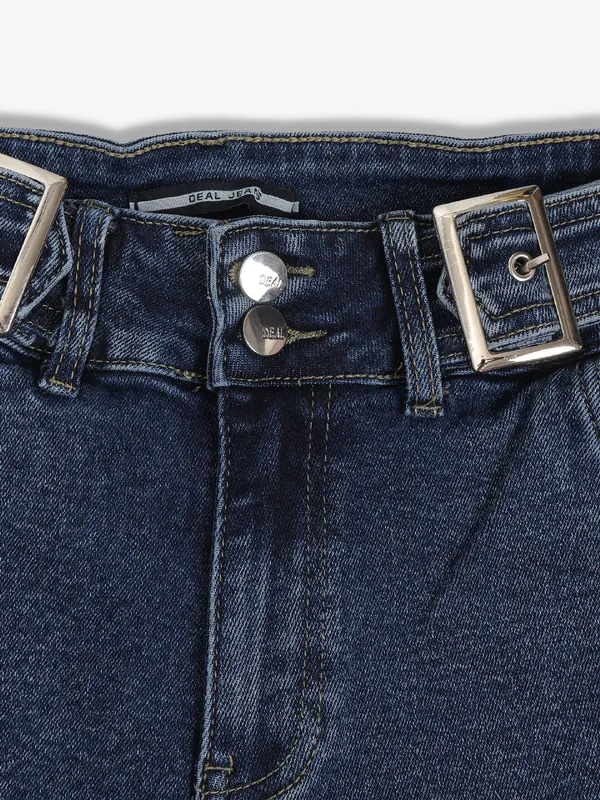 DEAL washed dark blue wide leg jeans