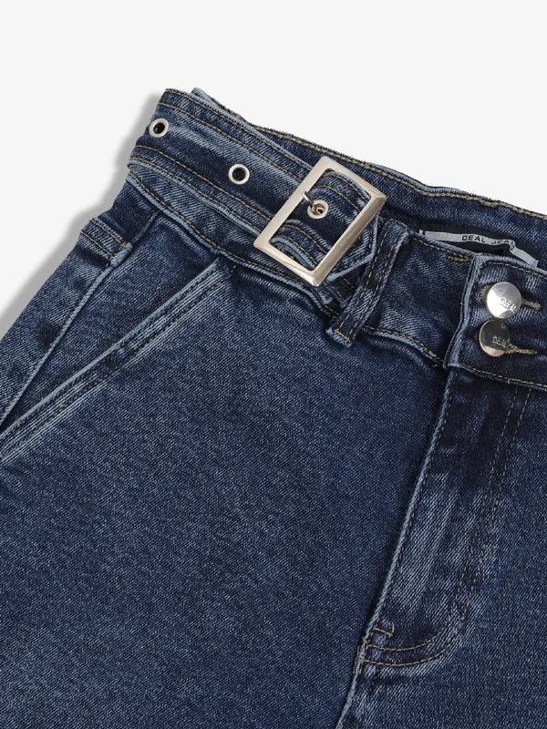 DEAL washed dark blue wide leg jeans