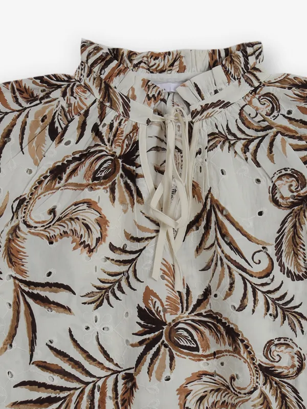 DEAL white and brown cotton printed top