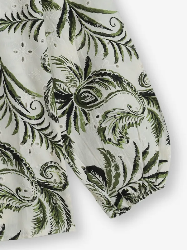 DEAL white and olive cotton printed top